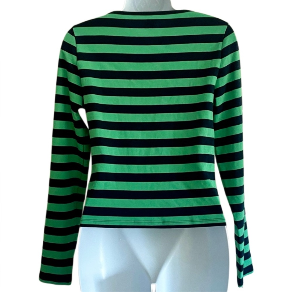 J. Crew Perfect Fit Green and Navy Stripe Painter Tee - Picture 2 of 4
